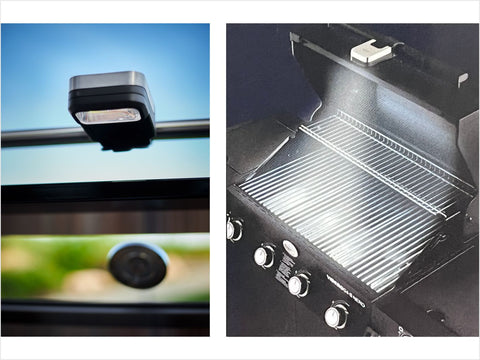 LED Grill Leuchte am Gasgrill befestigt